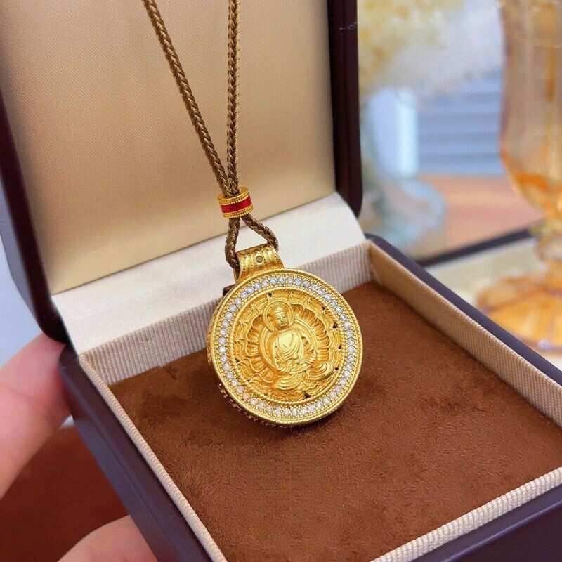 古法点钻六字真言莲花佛八宝罗盘吊坠编绳项链女越南沙金仿真黄金