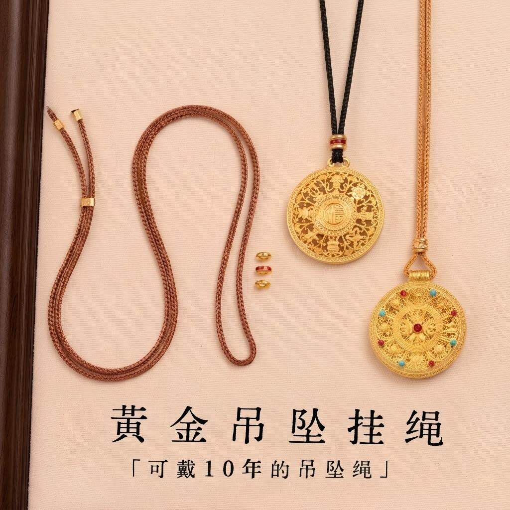 黄金吊坠挂绳老铺同款编