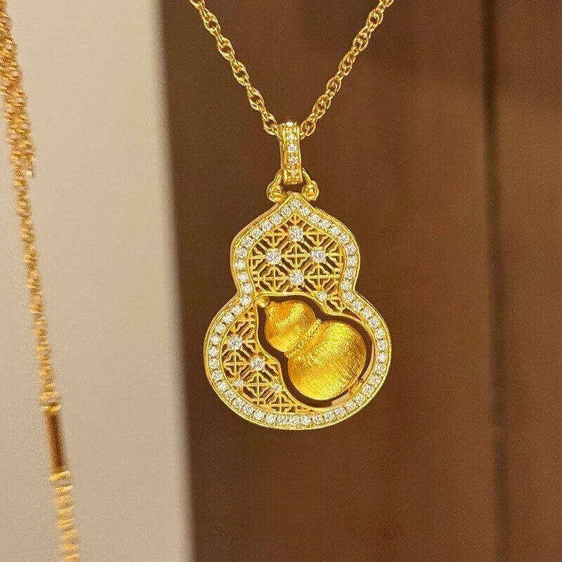 新款拉丝旋转点钻福运葫芦吊坠肖邦项链女越南沙金仿真黄金毛衣链