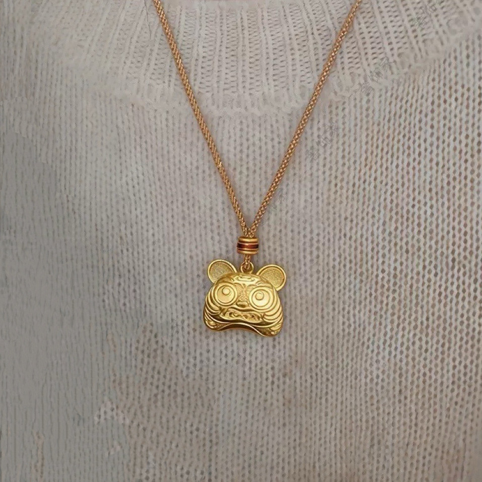 布老虎吊坠生肖沙金项链女彷真黄金古法可爱生肖虎编织挂绳毛衣链