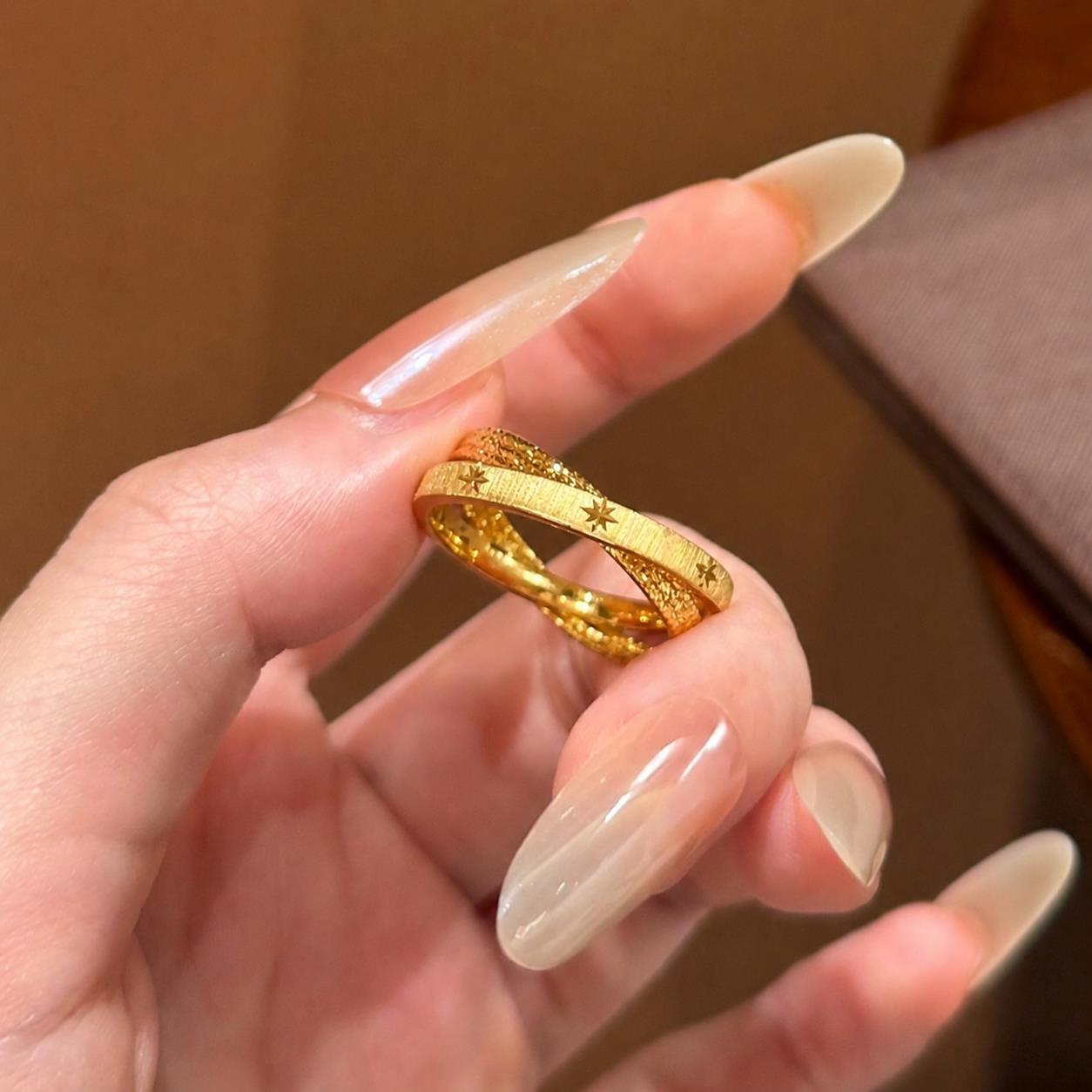 水星双环星沙金戒指彷真