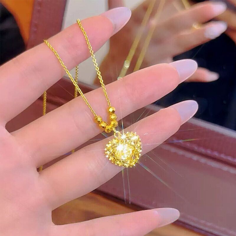 金店同款镂空爱心捕梦网碎冰冰锁骨项链女越南沙金仿真黄金不掉色