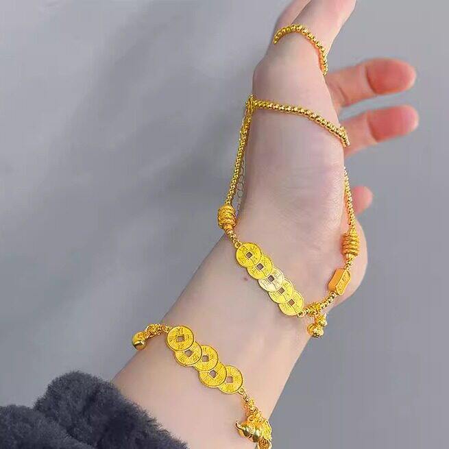 2025年新款五帝币招财纳福葫芦项链手链女士越南沙金仿真黄金配饰