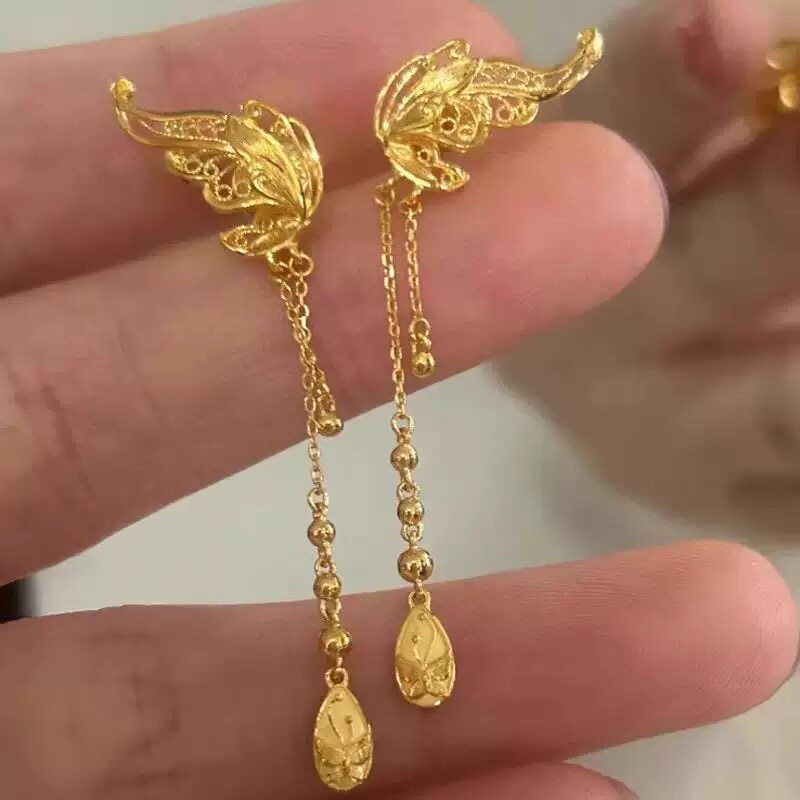 花丝蝴蝶流苏耳环女彷真