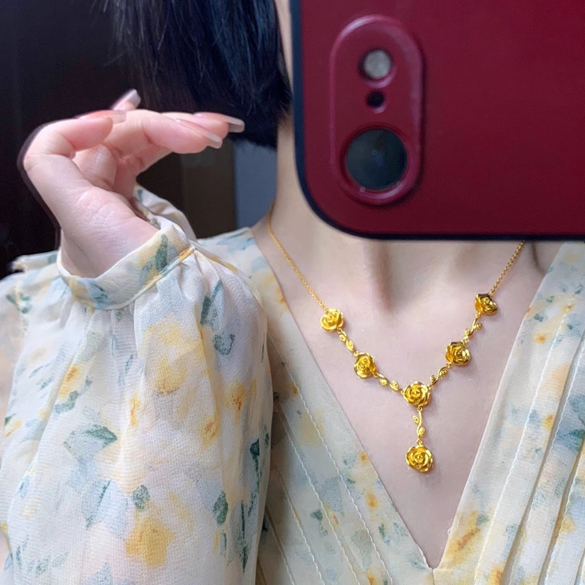 夏季新款玫瑰花朵项炼女
