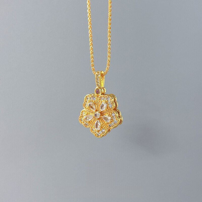 新款满钻梅花吊坠双面佩戴拉丝项链女越南沙金仿真黄金不掉色配饰