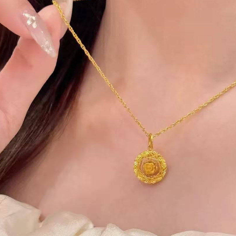 织梦网玫瑰花沙金项链女