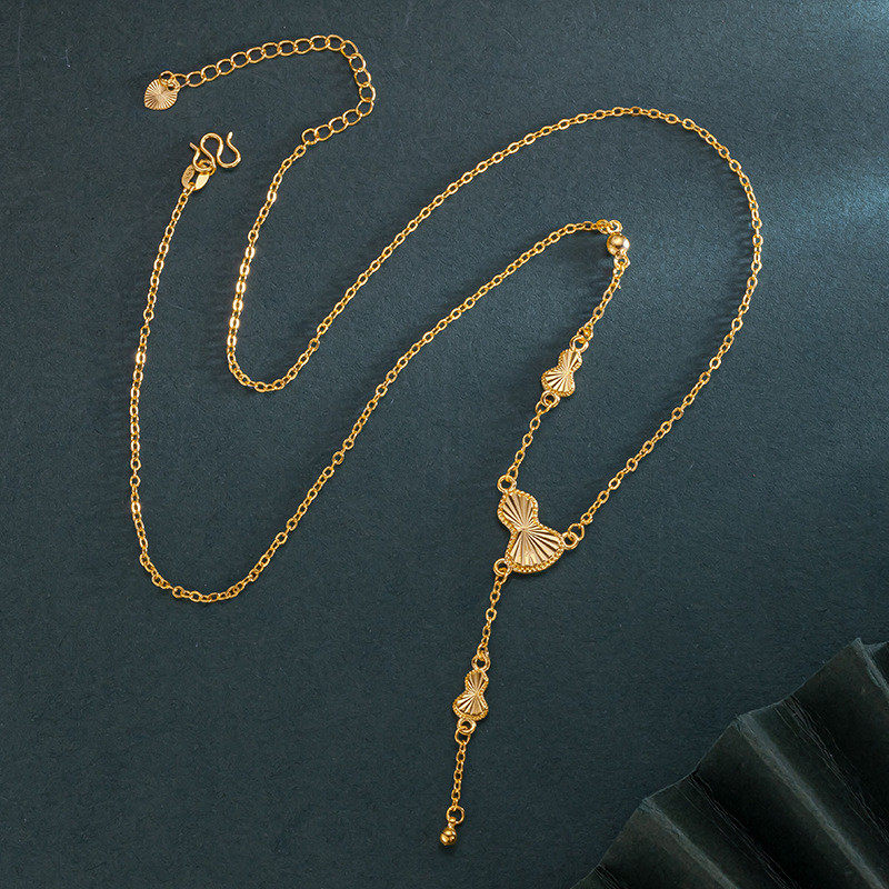 夏天新款三葫芦流苏项链女复古轻奢小众设计越南沙金仿真黄金配饰