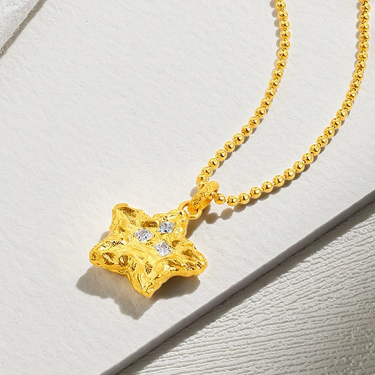 锤纹五角星沙金吊坠星球