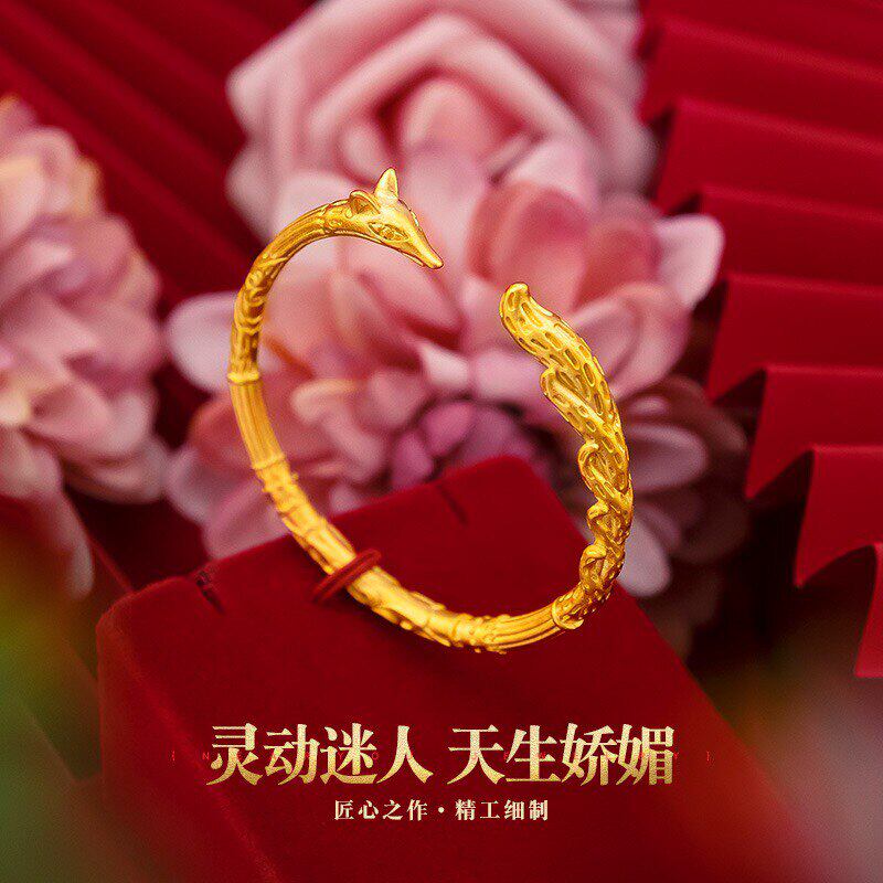 小狐狸开口手镯女士时尚轻奢小众精致越南沙金仿真黄金正品不掉色