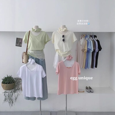 egg.unique夏日限定慵懒风T配头花多巴胺风宽松显瘦打底短袖上衣
