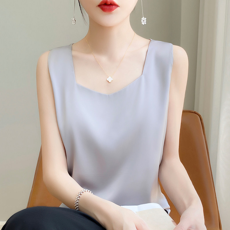 都市柔权风U领缎面吊带背心女图片