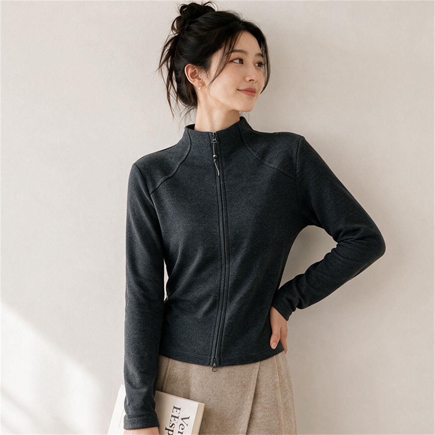 秋冬时尚立领德绒开衫卫衣女外套