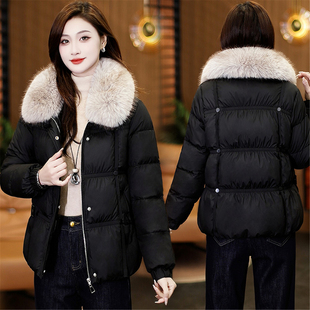 冬季大毛领羽绒棉服女时尚加厚保暖宽松显瘦百搭黑色棉衣棉袄外套