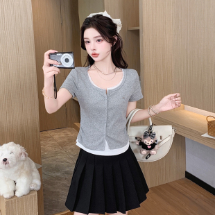 灰色短袖T恤女春夏季新款韩版时尚修身显瘦女士体恤百搭潮流上衣t