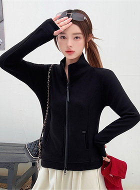 黑色立领拉链卫衣女加厚百搭显瘦开衫外套秋冬时髦减龄休闲上衣服