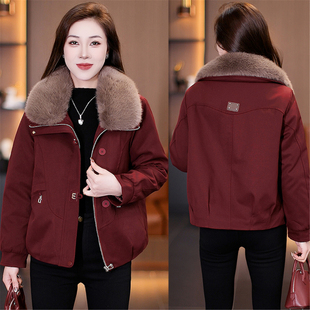 棉服外套 加绒加厚保暖显瘦洋气短款 2025新款 大毛领派克服女秋冬季