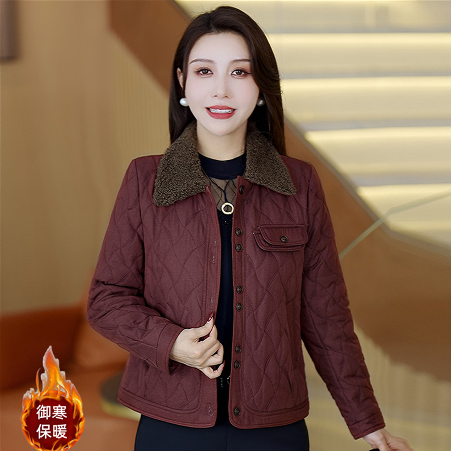秋冬中老年妈妈装轻薄保暖棉衣服