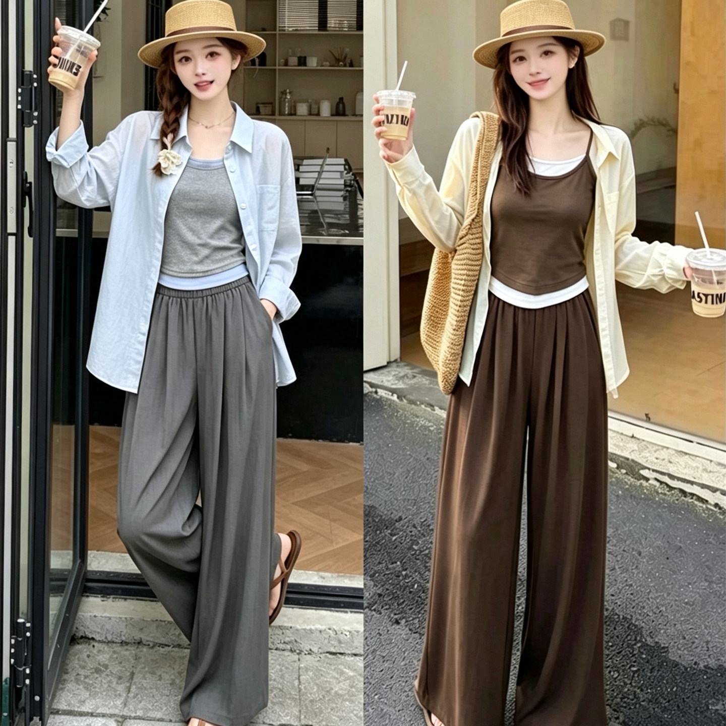 早秋松弛感阔腿裤三件套女装显瘦