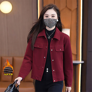 小个子加绒加厚牛仔短外套女秋冬季宽松显瘦时尚休闲减龄夹克上衣