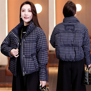 格纹羽绒棉服女短款2025新款冬季时尚百搭宽松面包服保暖棉衣外套