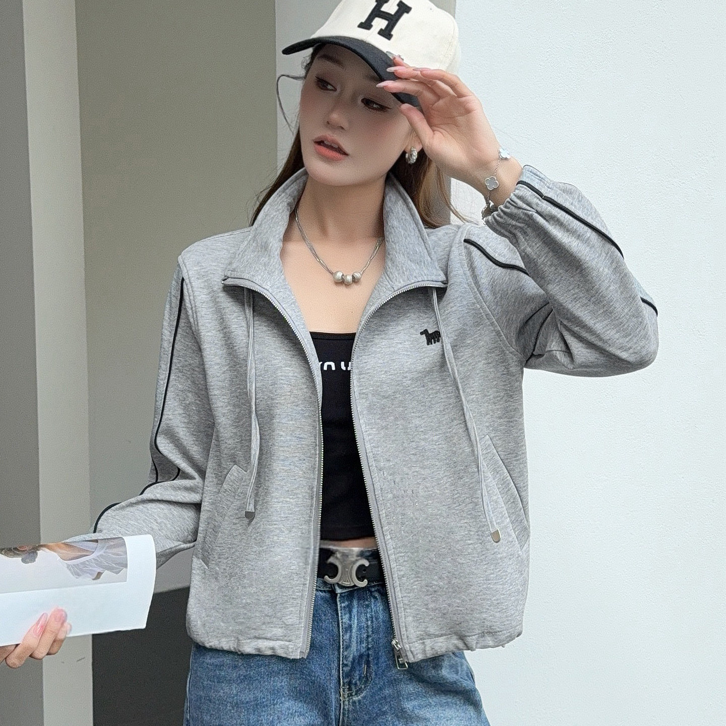 洋气立领开衫卫衣女秋减龄棒球服