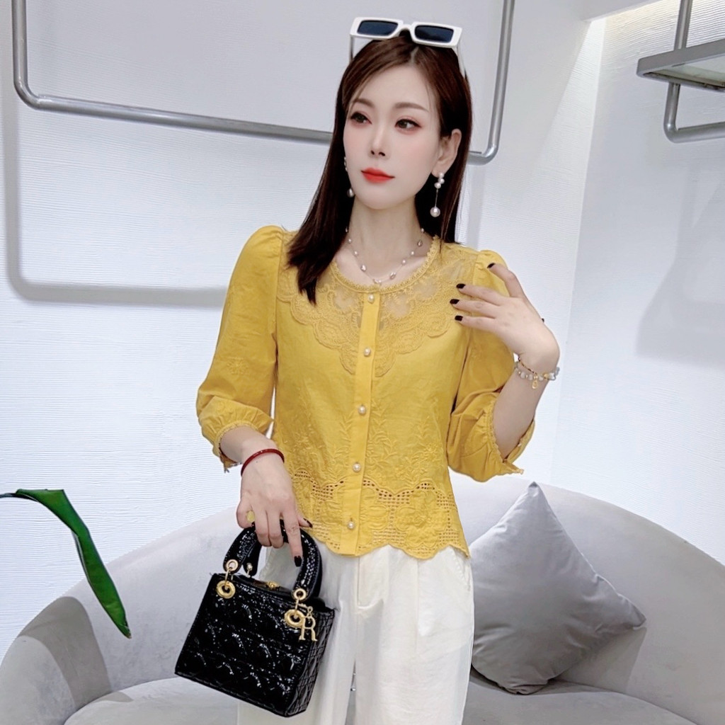 早初秋蕾丝花边衬衫女气质减龄淑女打底衫宽松甜美百搭上衣衬衣潮