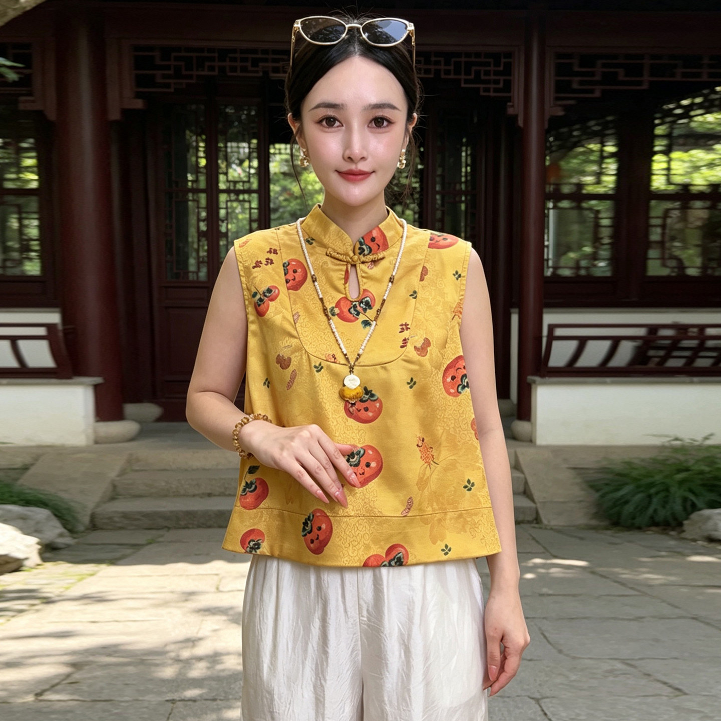 夏季新中式无袖立领盘扣显瘦马甲