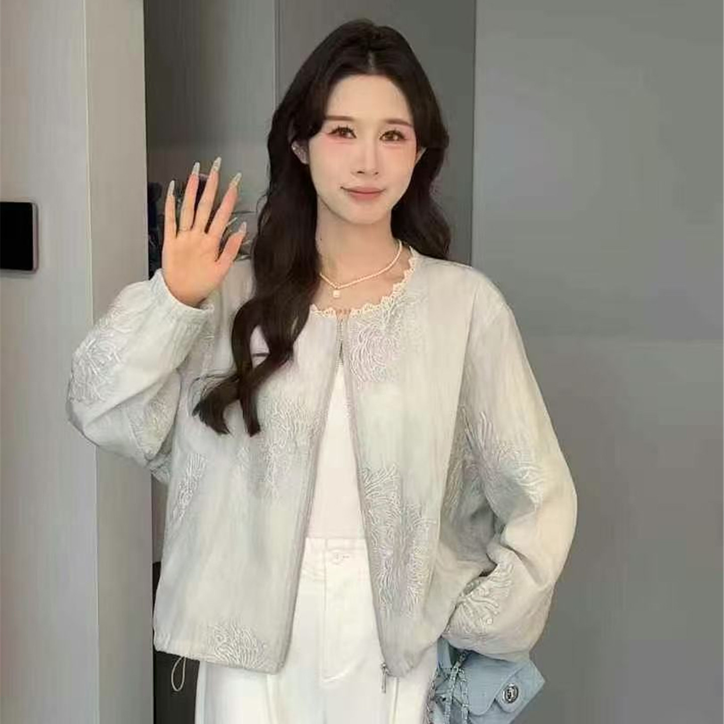 新中式蕾丝刺绣显瘦防晒短外套女