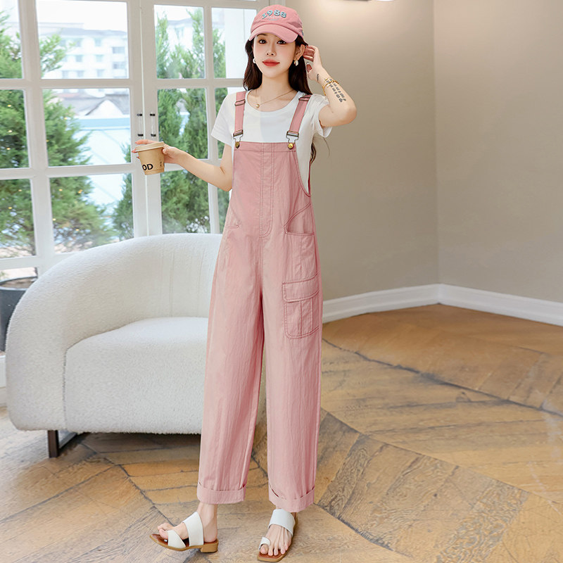 韩系工装背带裤套装女夏时尚洋气减龄小个子休闲连体阔腿裤两件套
