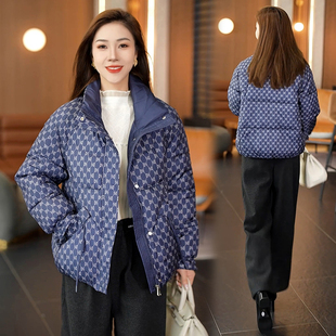 石墨烯云绒加厚印花棉服女2025冬季新款洋气立领短款保暖棉衣外套