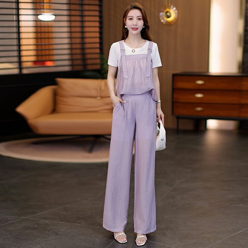 千鸟格套装女夏季薄款韩版时髦洋气质减龄吊带阔腿裤两件套连体裤