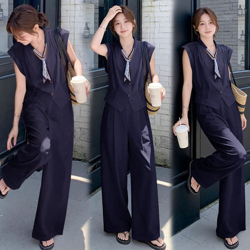 2026春夏丝巾系带无袖阔腿两件套