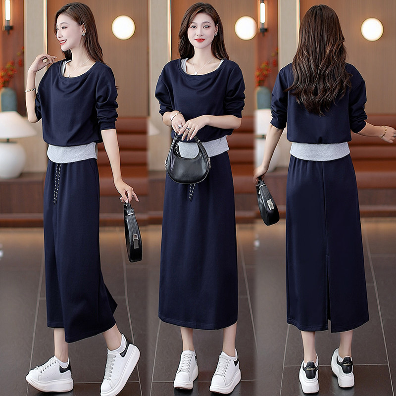 早秋时尚套装裙女洋气减龄时髦学院风显瘦圆领卫衣半身裙两件套装