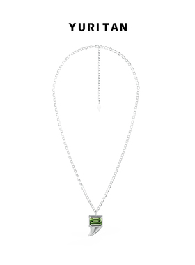 YURITAN海洋鲨鱼牙镶钻吊坠项链原创设计镀金镶嵌宝石情侣款颈链