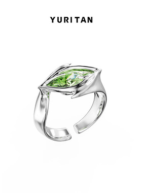 YURITAN海洋鲨鱼鳍橄榄钻开口戒指深海系列原创设计镀金镶钻女戒