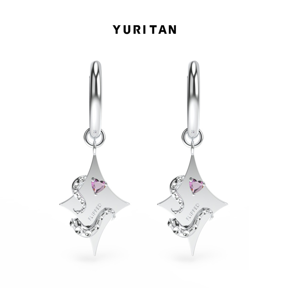 YURITAN海洋章鱼爪十字星芒耳环原创设计镀金女款纯银耳针耳钉