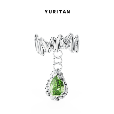 YURITAN海洋水波纹滴钻开口戒指原创设计镀金镶嵌宝石女戒可调节