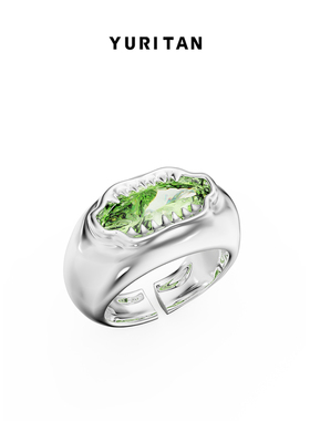 YURITAN海洋鲨鱼嘴镶钻开口戒指深海系列原创设计镀金宝石情侣戒