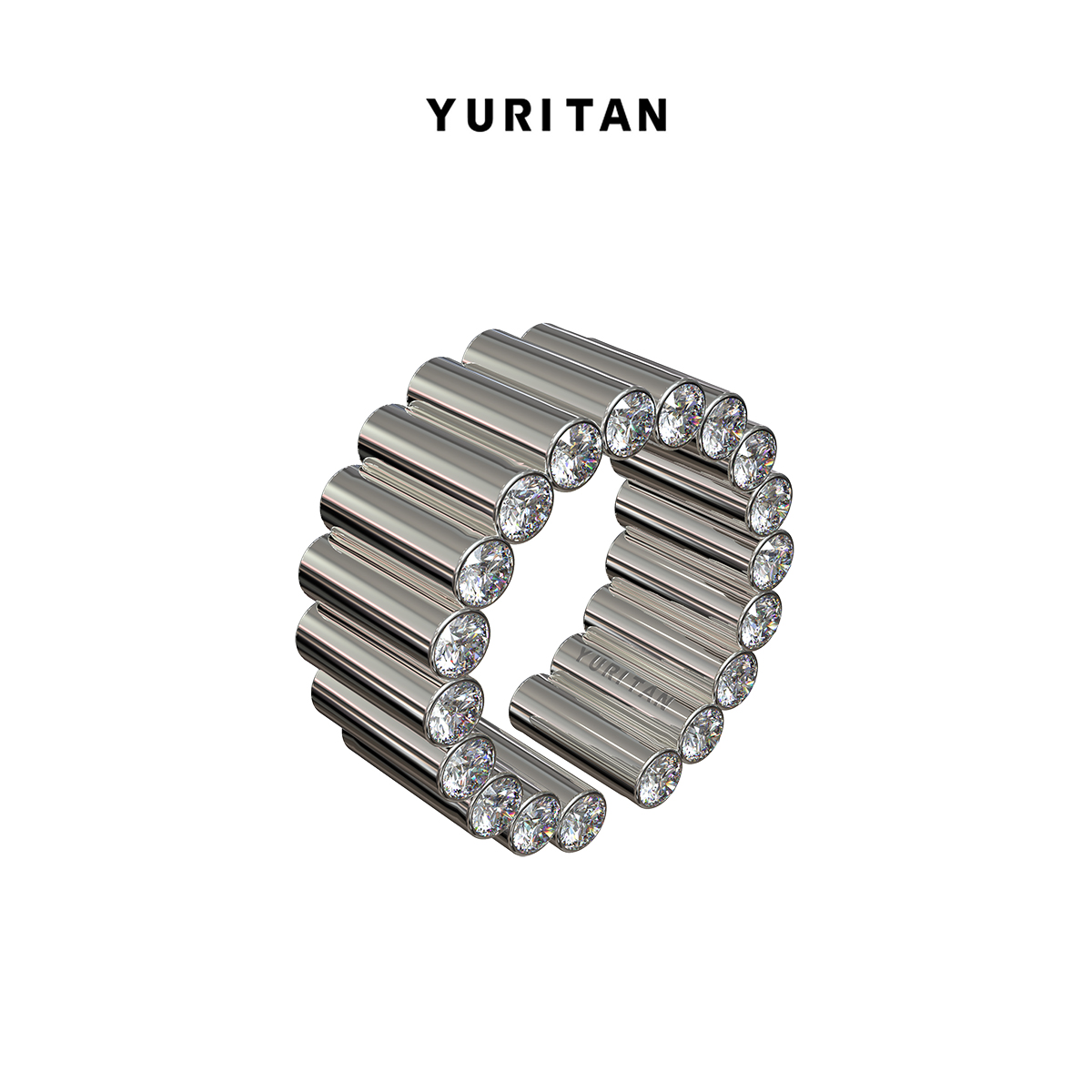 王栎鑫YURITAN圆柱镶钻戒指2024春夏新款时尚简约镀金情侣款戒指