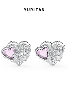 YURITAN贝壳双心耳钉深海系列原创系列镶嵌爱心宝石银色镀金耳饰