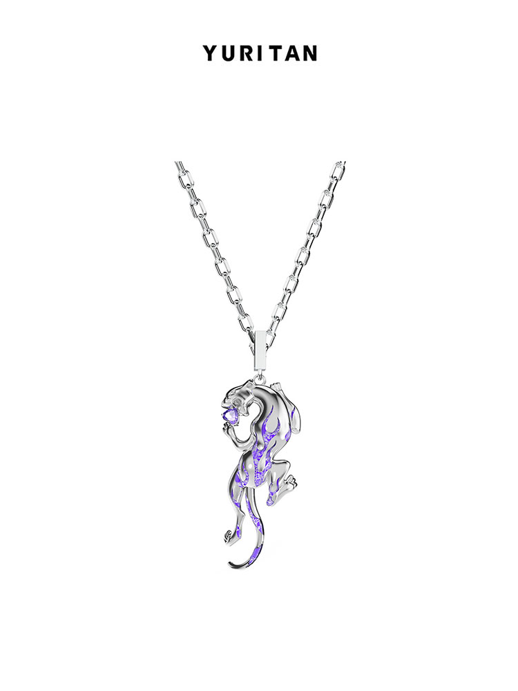 此沙同款YURITAN燃系列火焰豹吊坠项链新中式风
