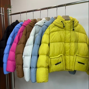 商场同款90鸭绒短款连帽宽松泡芙加厚羽绒服女士冬季
