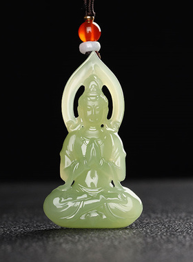 天然和田玉观音玉吊坠青海料玉石挂件男女观音菩萨玉佩玉项坠带证
