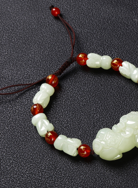 天然真品和田玉貔貅玉手链男士女士佛手玉串玉石玉器玉手链带证书