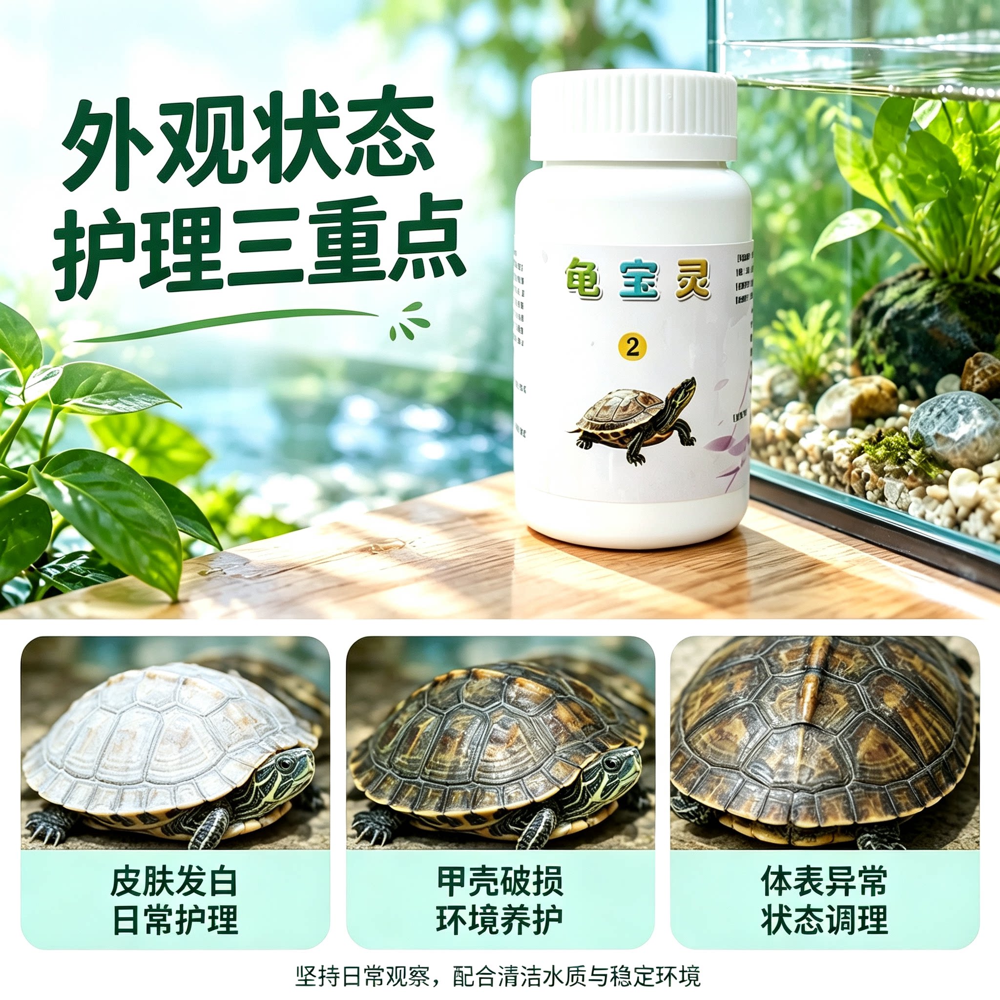 龟宝灵2号爬宠日常护理粉剂皮肤发白龟壳破损调理环境养护