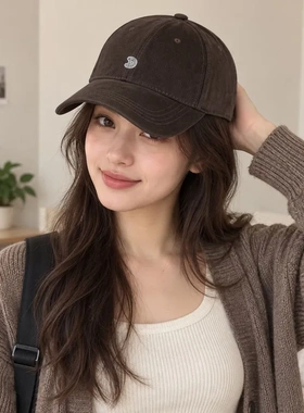 新款简约字母刺绣棒球帽百搭休闲磨毛鸭舌帽显脸小秋冬男女同款