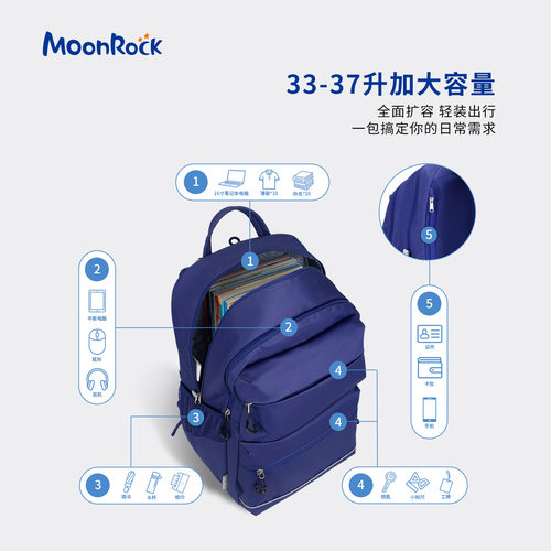 【2026新品上新】moonrock梦乐护脊减负书包初高中生大容量双肩包