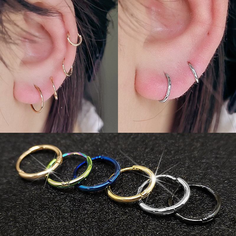 钛钢耳圈细1.2金色素圈耳环女防过敏耳骨圈睡觉不用摘耳钉耳扣男