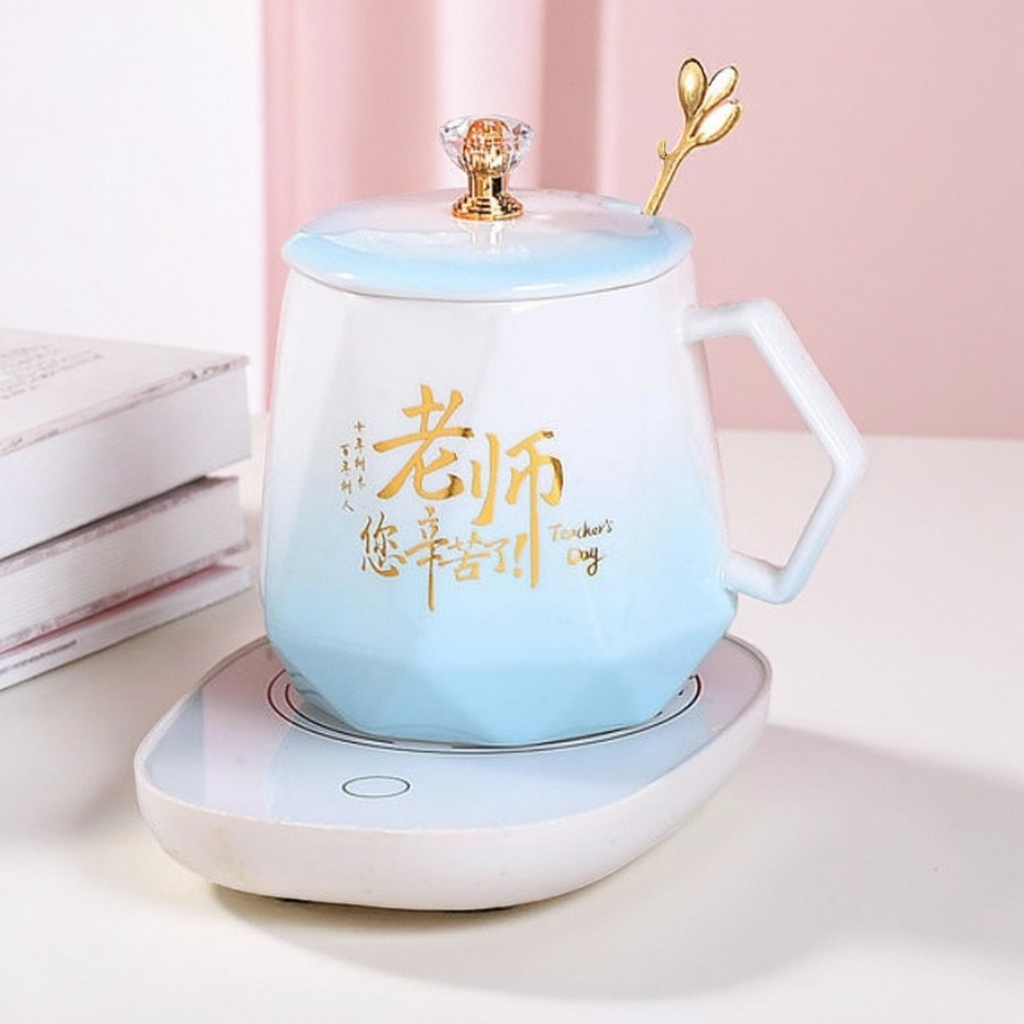 高颜值开学季陶瓷杯子教师节送老师恒温杯可定制刻字马克杯带盖勺